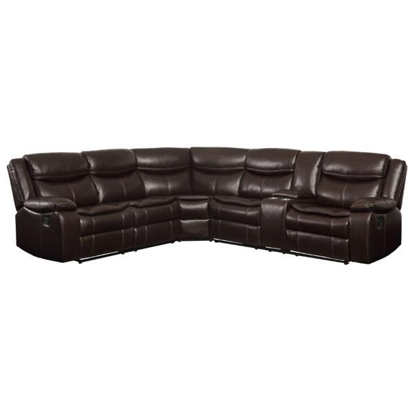 Tavin 64 in. Sectional Sofa with Motion Reclining Mechanism - Espresso Leather - Aire Match 