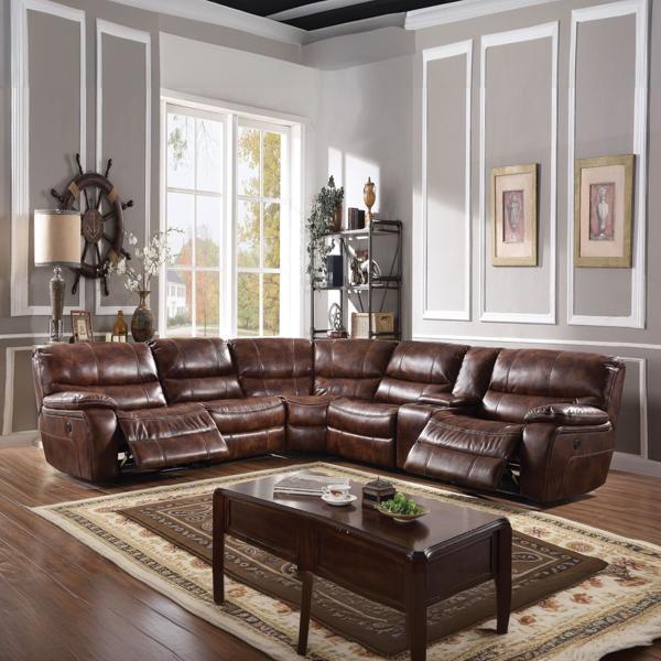 Brax Power Motion Sectional Sofa - Two Tone Brown Leather - Gel 