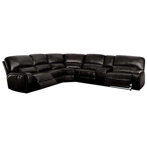 Saul 127 in. Sectional Sofa with 2 Power Motion Reclining Seats - Black Leather - Aire - Wood Frame 