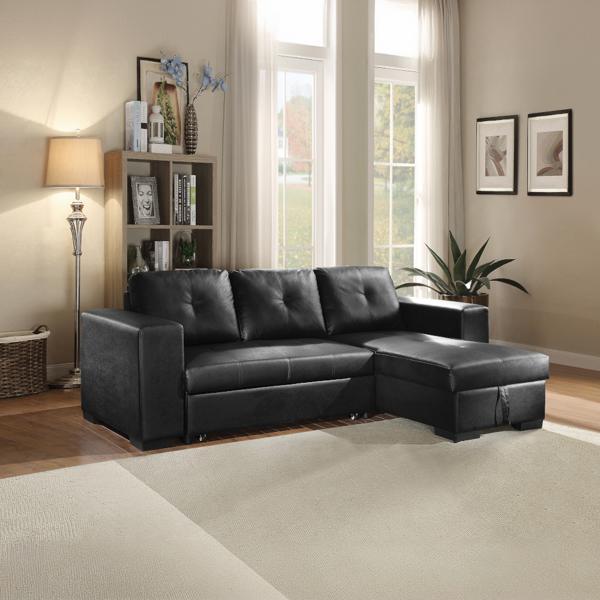 Lloyd Reversible Sectional Sofa with Sleeper and Storage - Black Synthetic Leather 