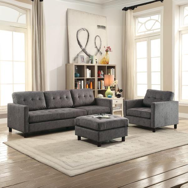 Ceasar Reversible Sofa and Ottoman - Gray Fabric - Plastic Leg 