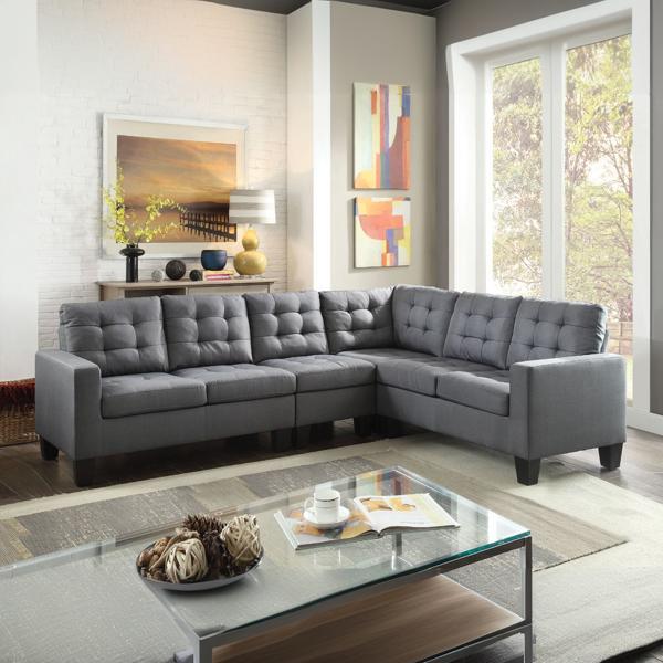 Earsom Sectional Sofa - Gray Linen - Wood Frame and Plastic Legs 