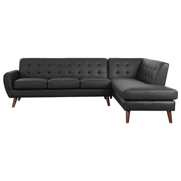 Essick II Sectional Sofa - Black Synthetic Leather - Espresso Finish Wood Leg 