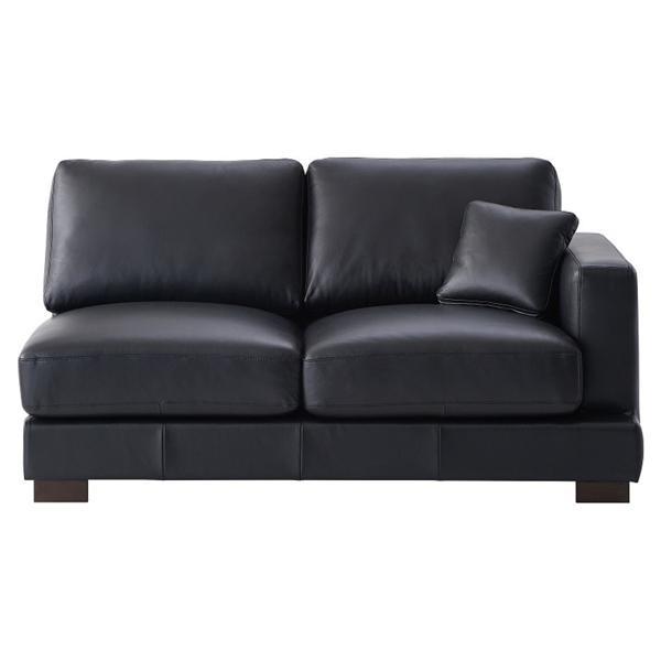 Geralyn Sectional Sofa with 2 Pillows - Black Leather - Wooden Legs 