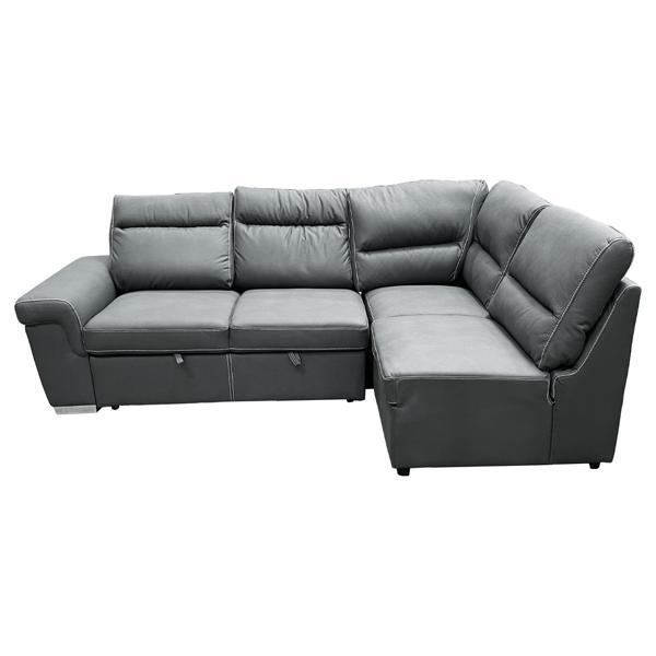 Sagira Sectional Sofa with Sleeper - Gray Fabric - Wooden Inner Frame 