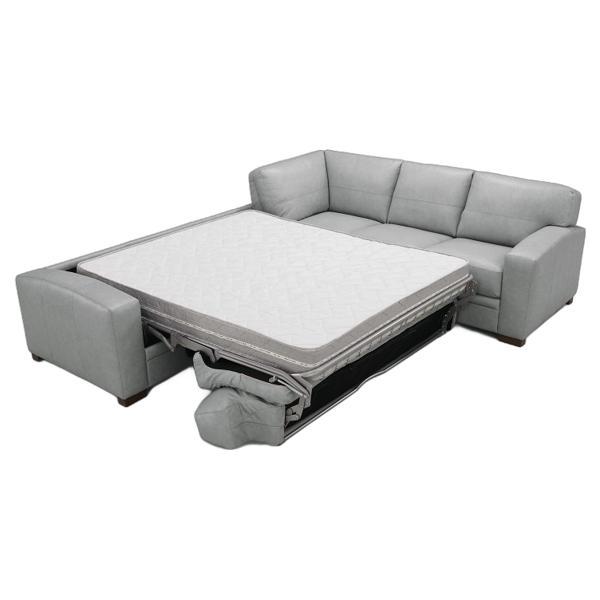 Goma Sectional Sofa with Sleeper - Light Gray Top Grain Leather 