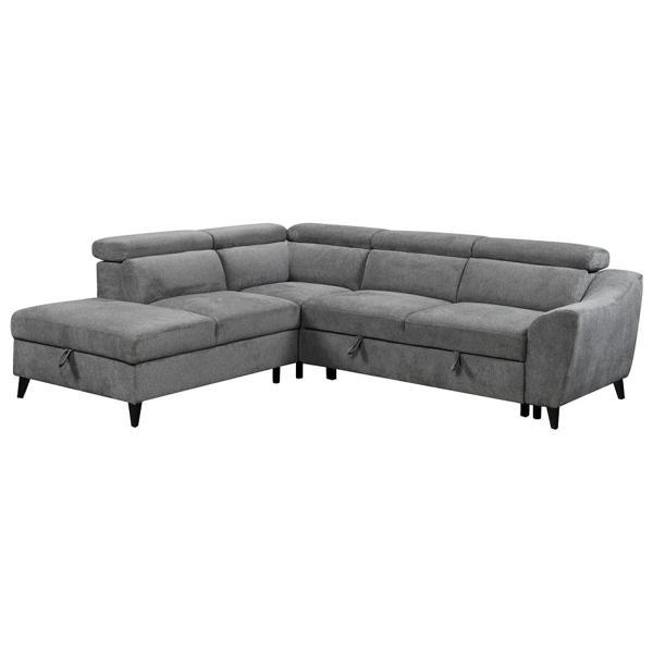 Wrenley 63 in. Sectional Sofa with Sleeper and Storage - Gray Chenille Fabric 