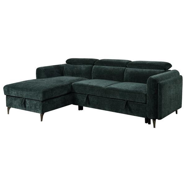 Zadok 63 in. Sectional Sofa with Sleeper and Storage - Green Chenille Fabric 