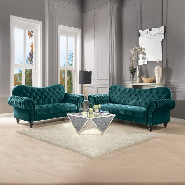 Iberis Sofa - Green Velvet - Espresso Finish Wood Legs 