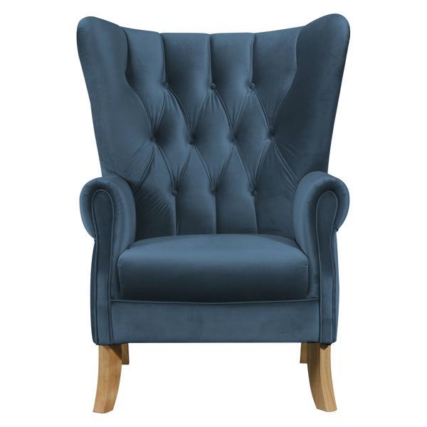 Adonis Accent Chair - Azure Blue Velvet - Natural Finish Wood Leg 