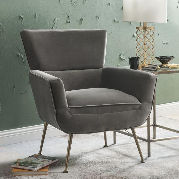 Varik Accent Chair - Gray Velvet - Metal Leg 