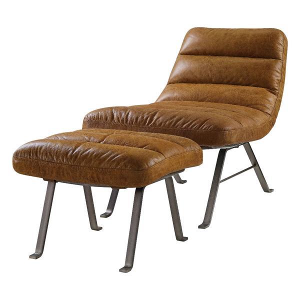 Bison Accent Chair with Toffee Top Grain Leather and Metal Flared Legs 