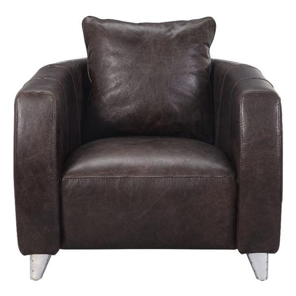 Kalona Accent Chair with Distress Chocolate Top Grain Leather and Aluminum Frame 