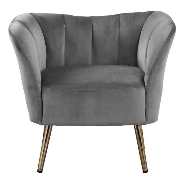 Reese Accent Chair - Gray Velvet - Gold Finish Legs 