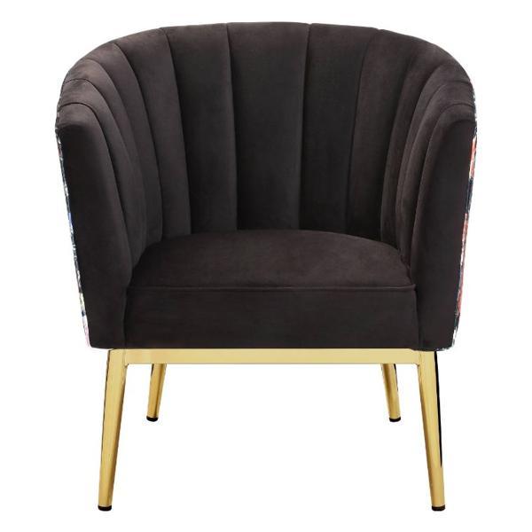 Colla Accent Chair with Wood Frame - Black Velvet - Gold Finish Metal Legs 