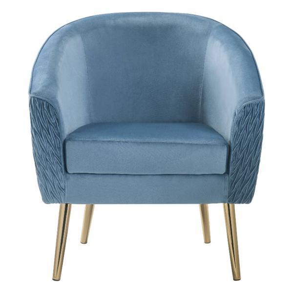 Benny Accent Chair - Blue Velvet - Gold Finish Metal Leg 