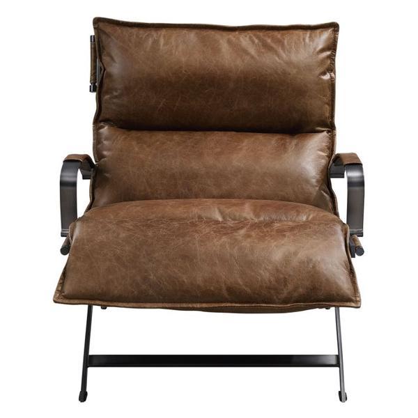 Zulgaz Accent Chair - Cocoa Top Grain Leather and Matt Iron Finish 
