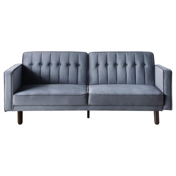 Qinven Adjustable Sofa - Dark Gray Velvet - Wood Legs 