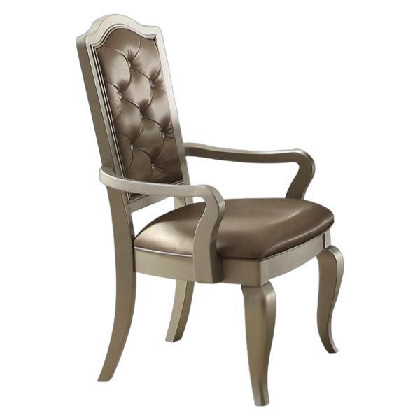 Francesca Arm Chair - Silver Synthetic Leather and Champagne Finish - Set of 2 