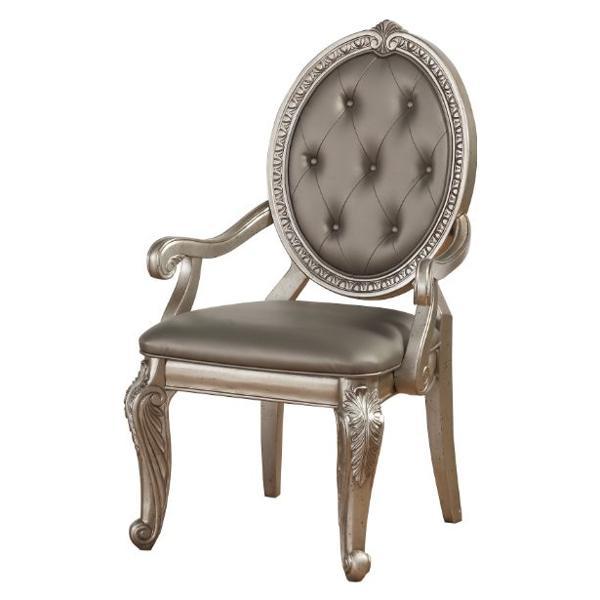 Northville Arm Chair - Synthetic Leather - Antique Silver Finish - Set of 2 