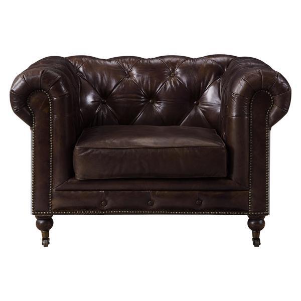 Aberdeen Chair - Vintage Brown Top Grain Leather - Aluminum Back Panels 