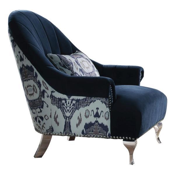 Jaborosa Chair with Pillow - Blue Velvet - Silver Finish Metal Leg 
