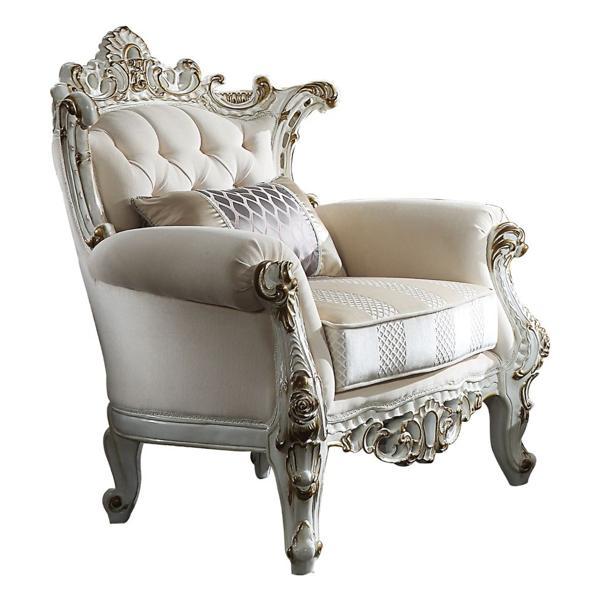 Picardy II Chair with Pillow - Fabric - Antique Pearl Finish Frame - Light Floral 