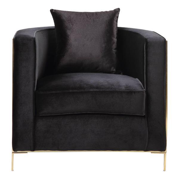 Fergal Chair W - Pillow - Black Velvet and Gold Finish 
