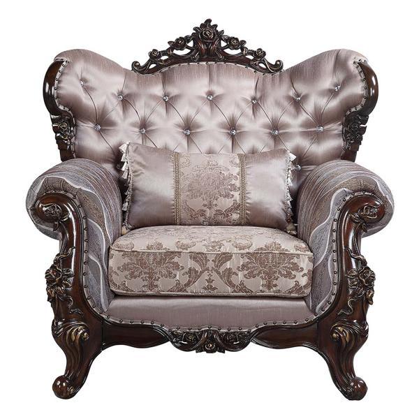 Benbek Chair with Pillow - Fabric - Antique Oak Finish Frame 