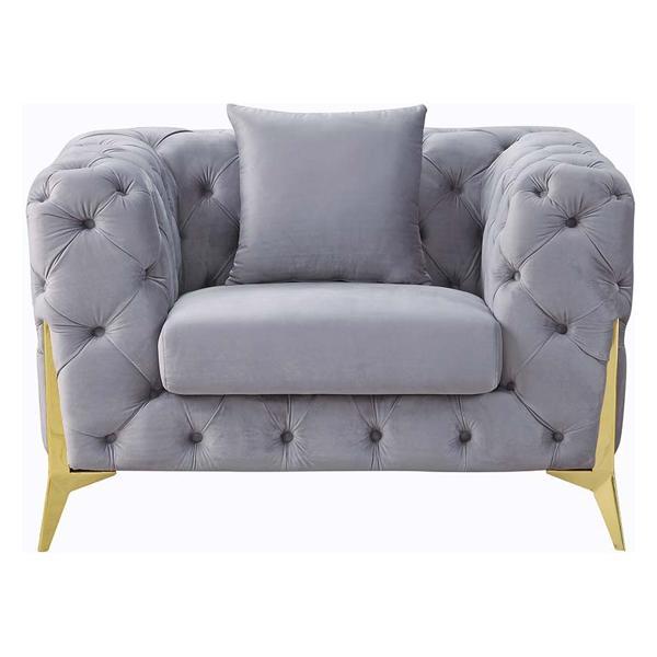 Jelanea Accent Chair with Pillow - Gray Velvet - Gold Finish Legs 