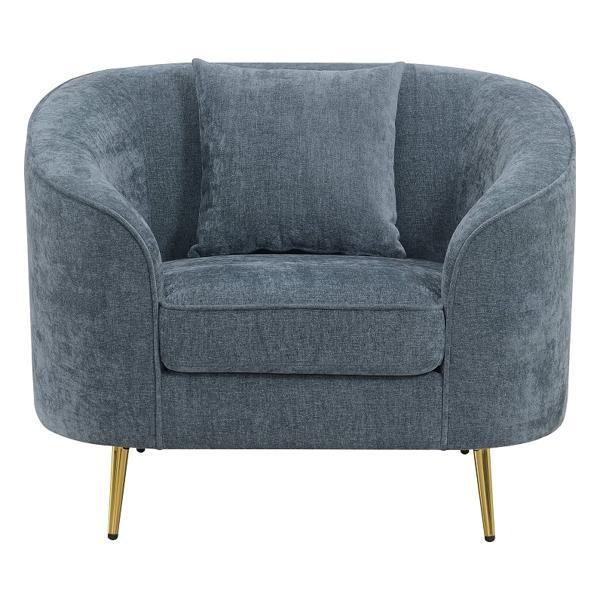 Nakendra Chair W - Pillow - Cobalt Gray Chenille - Gold Metal Legs 
