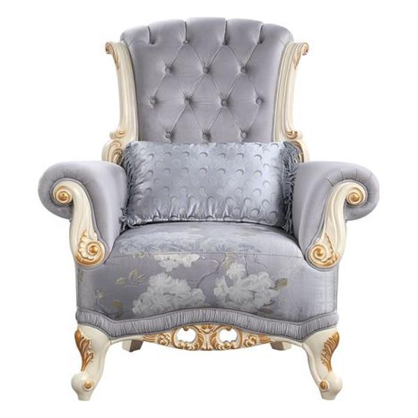 Galelvith Chair W - Pillows - Gray Fabric - Gold Trim Accent 