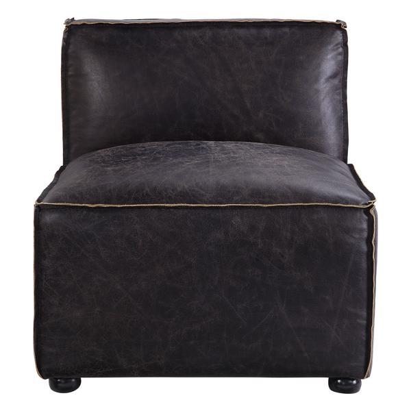 Birdie Armless Chair - Antique Slate Top Grain Leather - Wooden Round Leg 