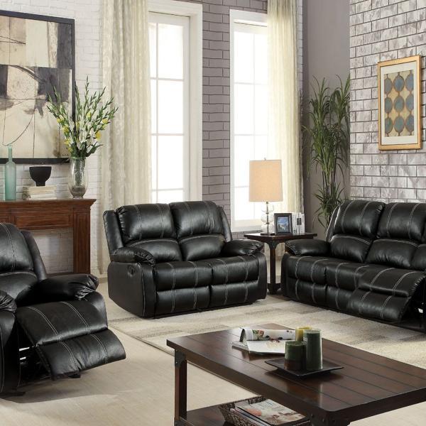 Zuriel Motion Sofa - Black Synthetic Leather 