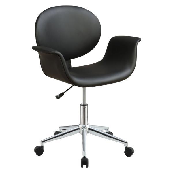 Camila Office Chair with Swivel and Adjustable Height - Black Synthetic Leather - Polished Chrome Base 