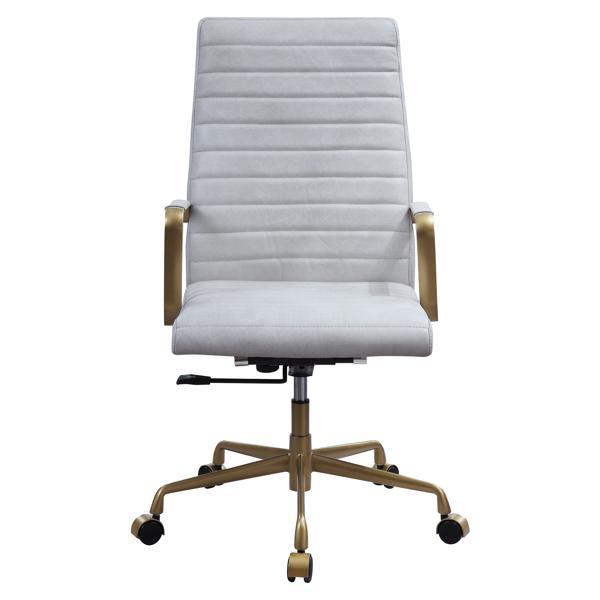 Duralo Office Chair - Vintage White Top Grain Leather - 5 - Star Base with Casters 