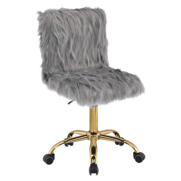 Arundell Office Chair with Padded Seat and Back - Gray Faux Fur and Gold Finish 