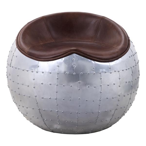 Brancaster Ottoman - Retro Brown Top Grain Leather and Aluminum 