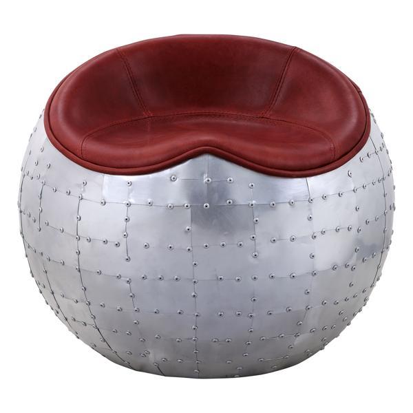 Brancaster Ottoman - Antique Red Top Grain Leather and Aluminum 