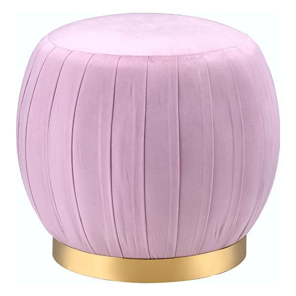 Zinnia Ottoman - Pink Carnation Velvet and Gold Finish 