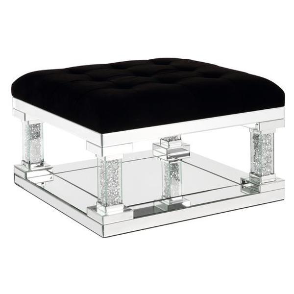 Noralie Ottoman with Mirrored and Faux Diamonds - Mirrored Finish 