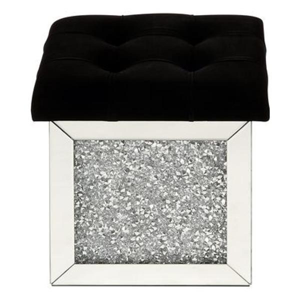 Noralie - Ottoman with Storage - Mirrored and Faux Diamonds - Diamond Tufted Cushion 