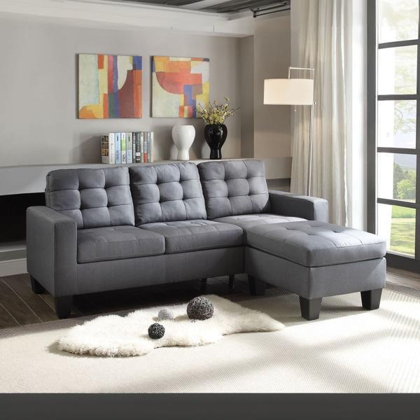 Earsom Reversible Sofa and Ottoman - Gray Linen 