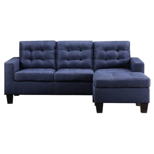 Earsom Reversible Sofa and Ottoman - Blue Linen Upholstery - Wood Frame 