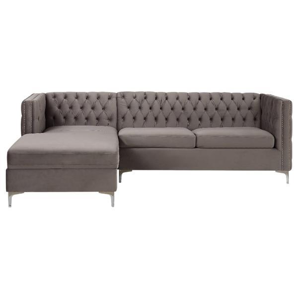 Sullivan Sectional Sofa with Left Facing Chaise - Gray Velvet - Metal Bracket Legs 