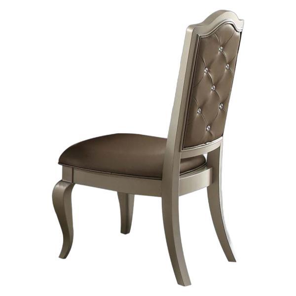 Francesca Side Chair - Silver Synthetic Leather and Champagne Finish - Set of 2 