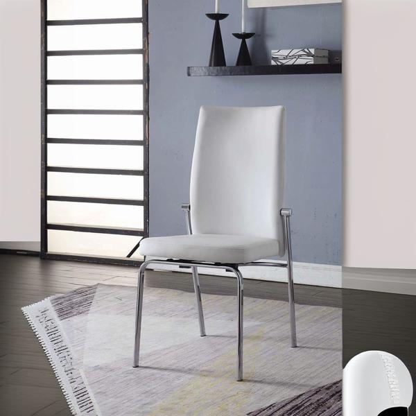Osias Side Chair - White Synthetic Leather - Chrome Finish Legs - Set of 2 