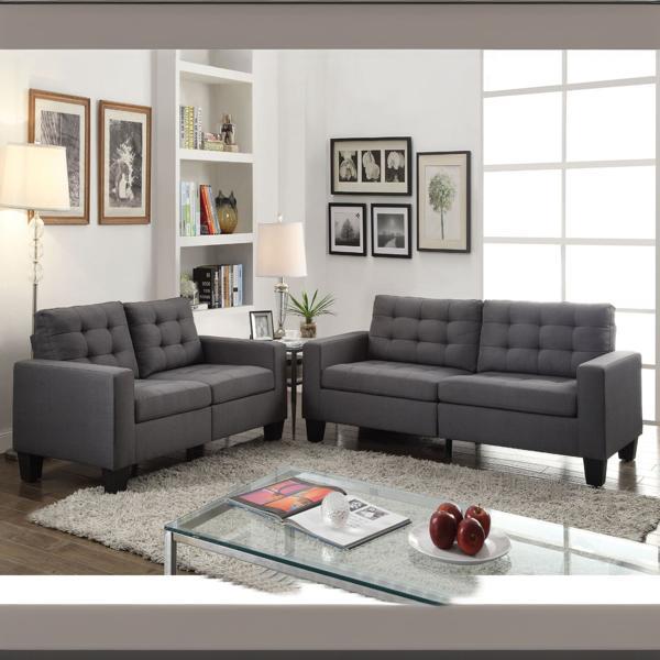 Earsom Sofa - Gray Linen - Black Wood - Like Tapered Legs 