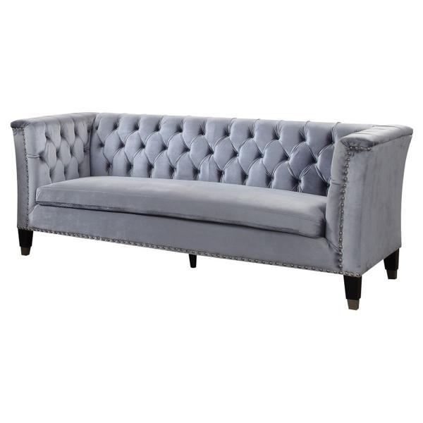 Honor Sofa - Cadet Gray Velvet - Black Finish Wooden Tapered Legs 