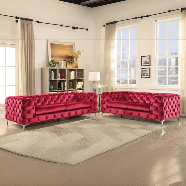 Adam Sofa - Red Velvet - Stainless Steel Legs 